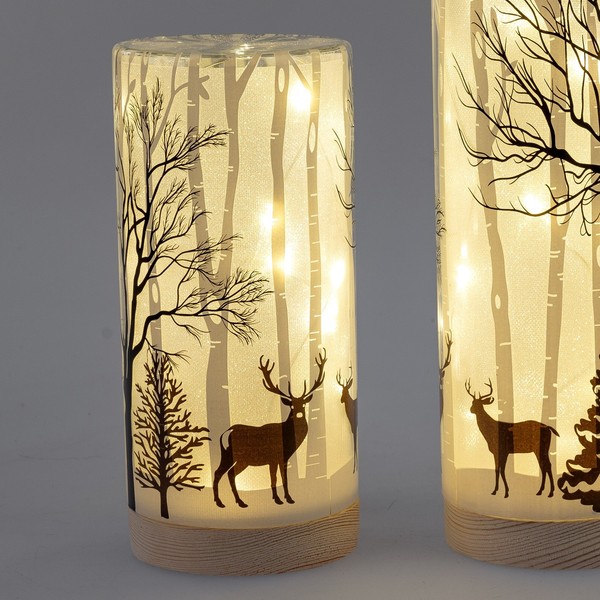 LED Deko Licht, Tischlampe Nature Mit Hirschen H. 20Cm Glas + Holz Formano W25-image