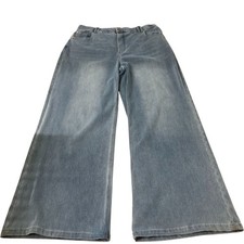 Wide Leg Jeans Women's Light Wash Cotton Blend Casual Trousers UK14 small