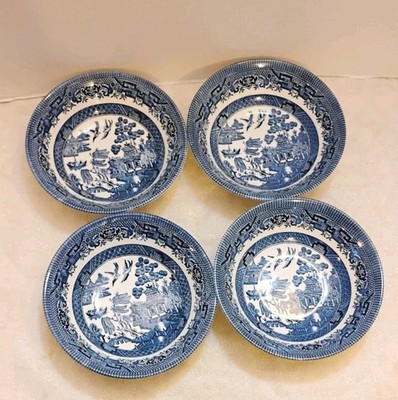Set Of 4 Churchill Blue Willow Coupe 6'' Cereal Bowl Fruit England Cottage