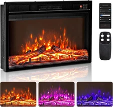 Home 1500W Embedded 26" Electric Fireplace Insert Heater Log Flame W/Remote &APP