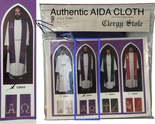 PRIEST VESTMENT CLERGY OFFICIANT STOLE Purple Alpha Omega Cotton Cross Stitch