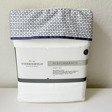 Full 400 Thread Count Sheet Set Cotton White Metallic Blue Made India Threshold
