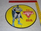 VINTAGE 1968 BATMAN CONOCO GASOLINE 11 3/4" PORCELAIN METAL OIL ADVENTURES SIGN!