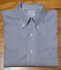 Brooks Brothers Oxford Classic Button Up Shirt 16/33 Blue Striped Supima Cotton
