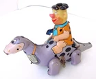 1962 MARX 8.5" TIN WIND UP FLINTSTONES FRED ON DINO THE DINOSAUR