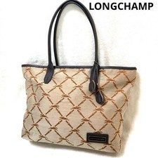 LONGCHAMP Tote Bag All Over Pattern Logo Plate Canvas Leather from Japan
