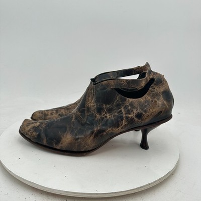 CYDWOQ Women Size EU 36.5 US 6.5 Brown Distressed Leather Kitten Heel Shoes