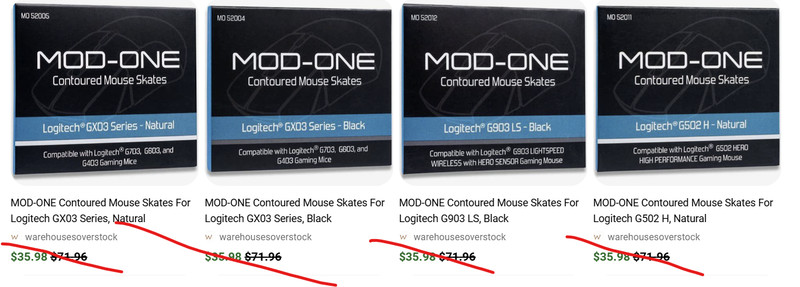 WHY PAY THESE PRICES???    MOD-ONE MOUSE SKATES.   GAMERS EDGE