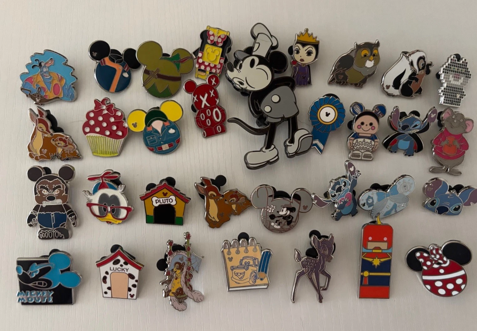 Disney Character Pin Set Mickey Mouse, Stitch, Pluto, Bambi, Minnie, Chip & Dale