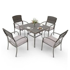 5-Piece Outdoor Furniture Set, Rattan Patio Dining Set with Weather 5 PCS Grey