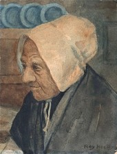Roy Heeley Miniature Watercolour Painting - Portrait Of An Old Lady 19th Century