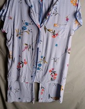 Layla M Short Sleeve Capris Pajama Set Womens Striped Floral Rayon Soft EUC