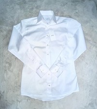 Eton Slim Fit Cotton Twill Solid White Dress Shirt 38 15 NWT some stains