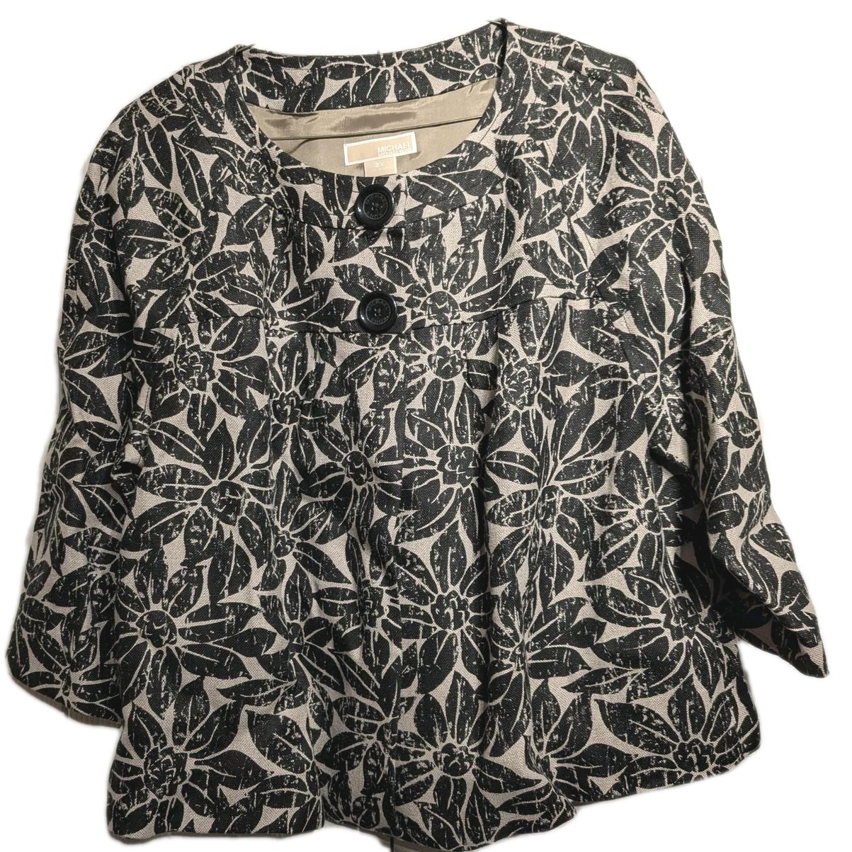 MICHAEL Michael Kors Jacket Women 2X Floral 100% Linen 3/4 S