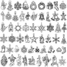 120Pcs Christmas Charms for Jewelry Making, Xmas Antique Silver Christmas Charms