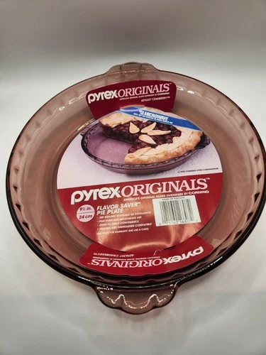 2New Pyrex Cranberry Glass Pie Plate Dish With Fluted Edge #229  9.5 Inches Set