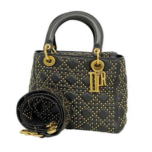 Christian Dior Lady Dior 2way Bag Handbag Leather Black Women's #OTB3410