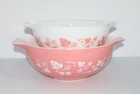 2 PYREX PINK GOOSEBERRY CINDERELLA MIXING BOWLS #443 & #444