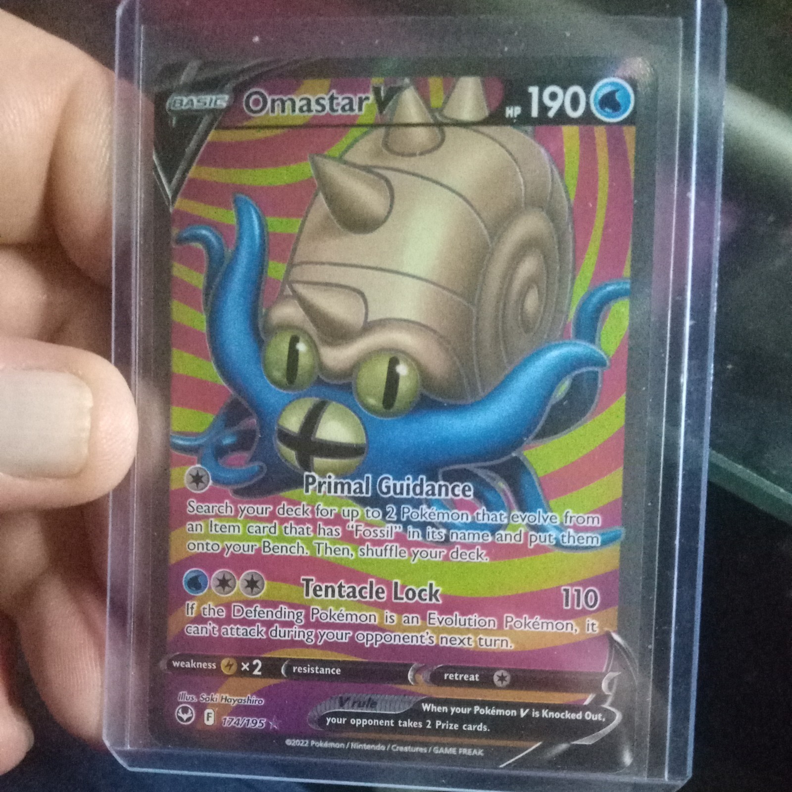 Omastar V (Full Art) 174/195 Ultra Rare Silver Tempest Near Mint