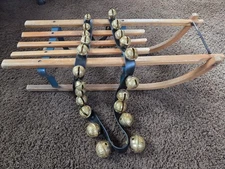 Horse Brass Sleigh Bells 72” Leather Strap 25 Bells Reindeer Jingle belt New