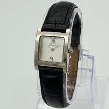 Ladies ANNE KLEIN II Classic Silver Tone, Black Leather Watch, 22mm, 10/3197
