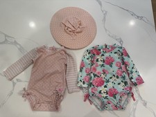 Rufflebutt Girls Swimsuits (lot of 2) 12mo-18mo One Piece With Matching Swim Hat