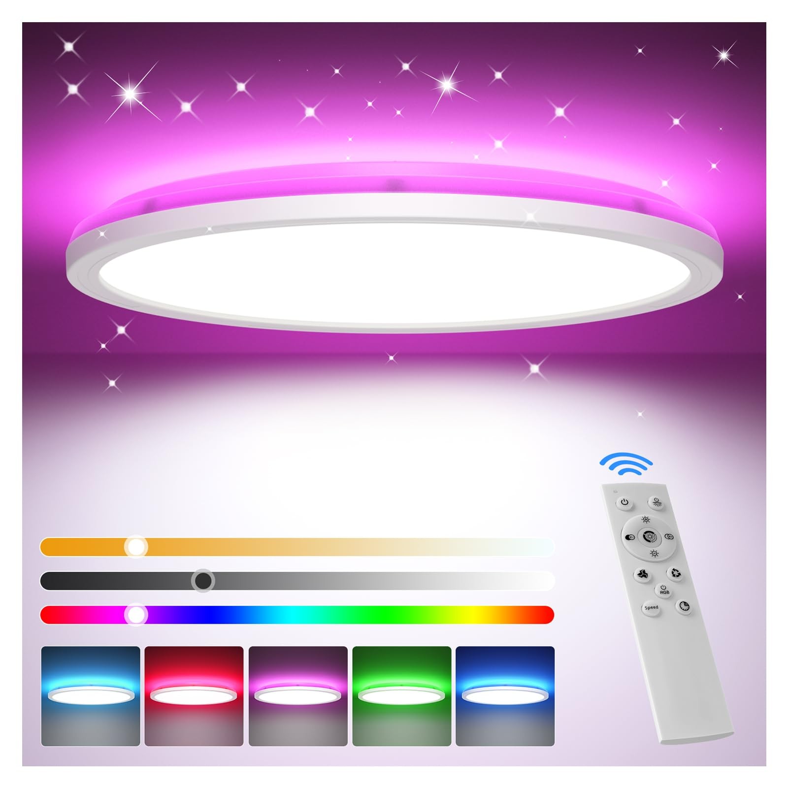 Plafonnier LED Dimmable Connecté RGB avec Télécommande et Blanc Variable