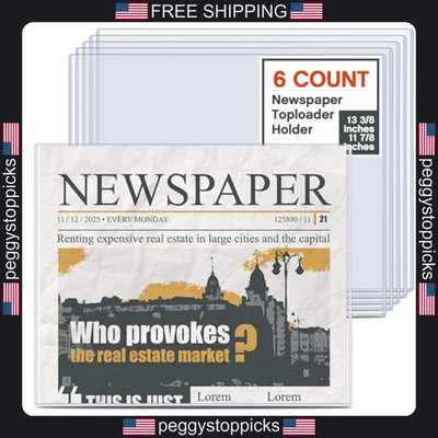 6 Pack Newspaper Protectors for Collectors 13x11 Inch Rigid PVC