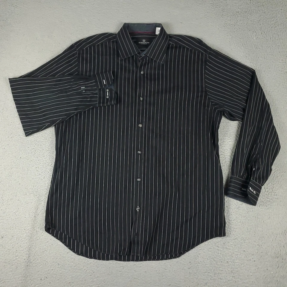 Bugatchi Shirt Mens Size XL Black Striped Casual Button Up Long Sleeve - Image 2 of 4