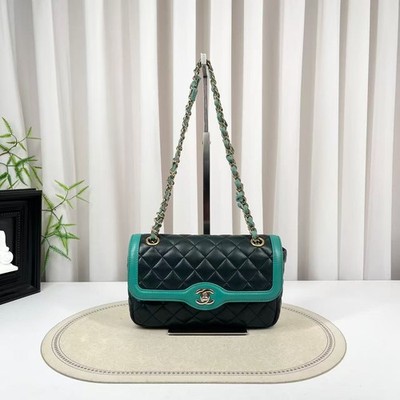 Chanel Classic Flap Small Bag Dark Green Teal Lambskin Gold Hardware Chain Bag