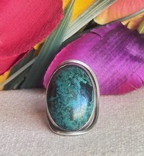 Vintage Boho Sterling Silver Green Stone Ring Sz 5