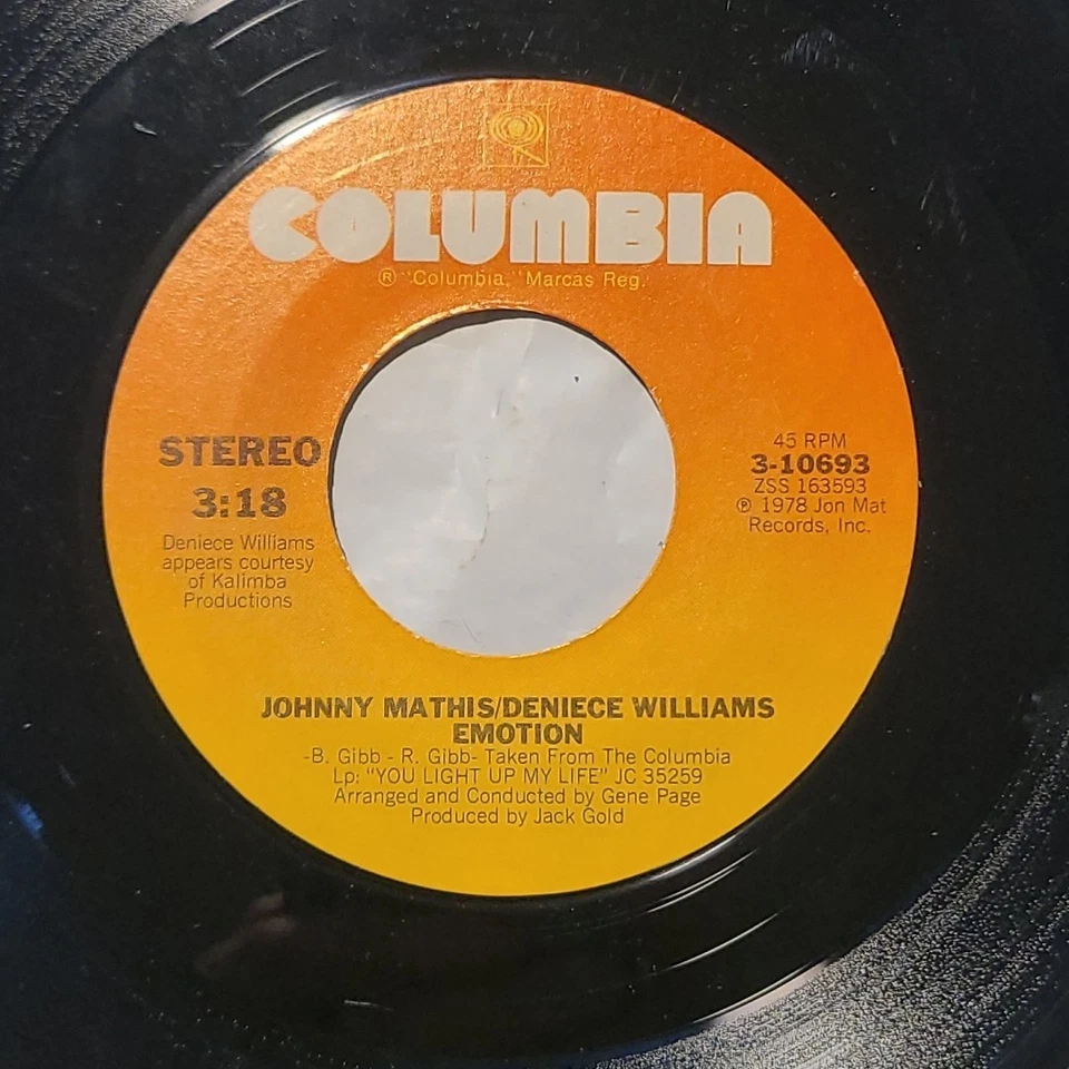 Johnny Mathis/ Deniece Willaims ~ Too Much Too Little Too Late / Emotion ~ 45 - Image 4 of 4