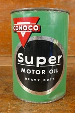 Vintage Conoco Super Motor Oil Heavy Duty One Quart Metal Oil Gas Can - Empty