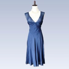 Chanel Vintage 00s Silk Blend Cross Wrap Midi Dress Navy Blue CC Button FR 38