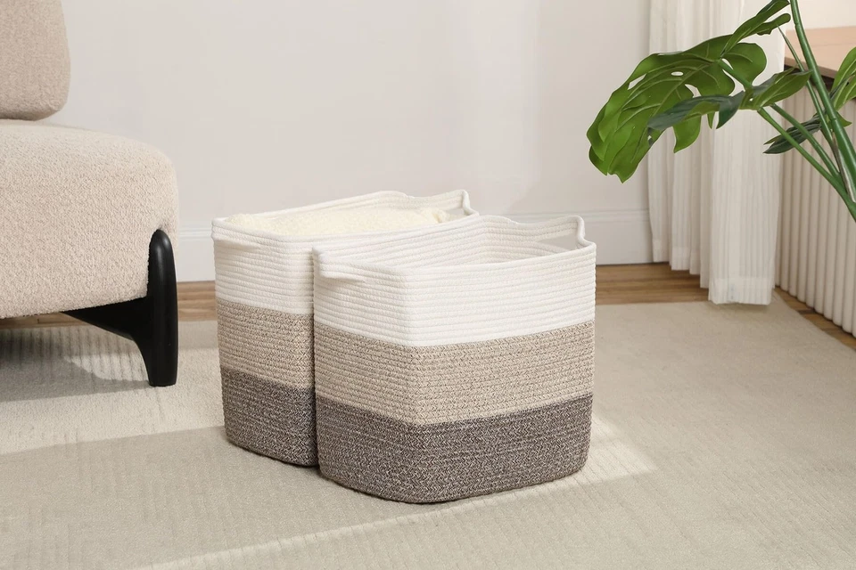 Storage Baskets for Clothes Fabric Cotton Rope Storage Basket with Handles, D... - Image 2 of 4