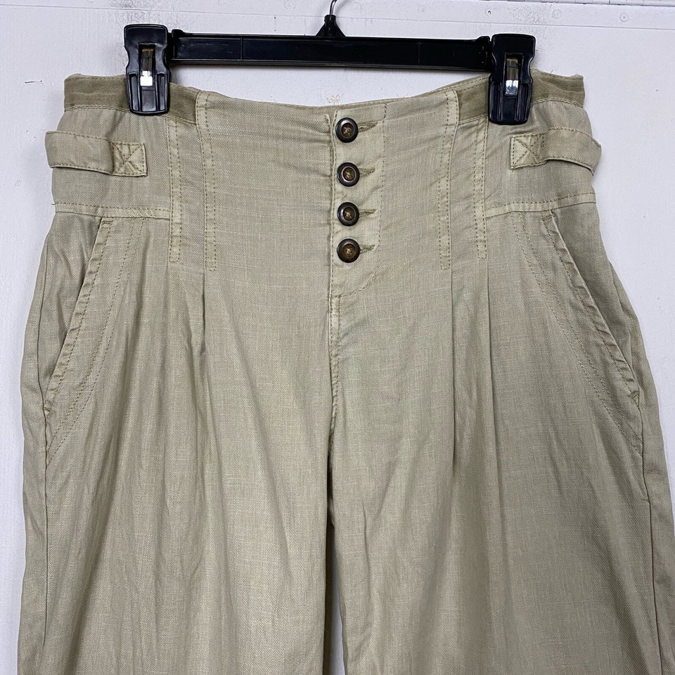 Sundance Beige Khaki Linen Tencel Blend Gaucho Capri Pants Size 6