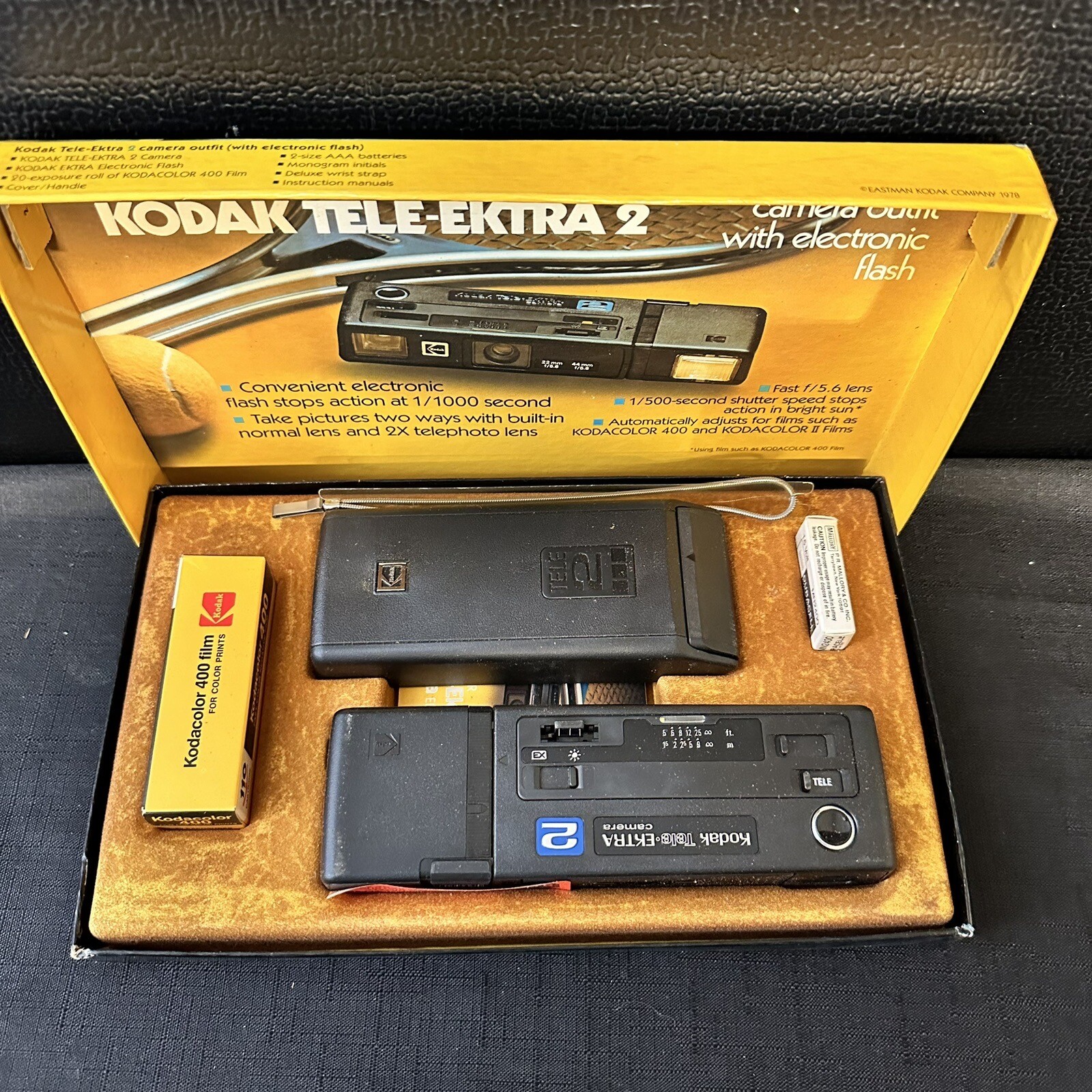 New Vintage 1978 KODAK TELE-EKTRA 2 W OEM Accessories & Box. - Never used