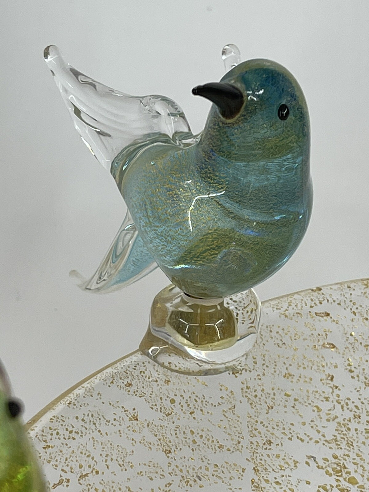 Murano Art Hand Blown Glass Bird Bath (5) Birds Gold Flakes Authentic