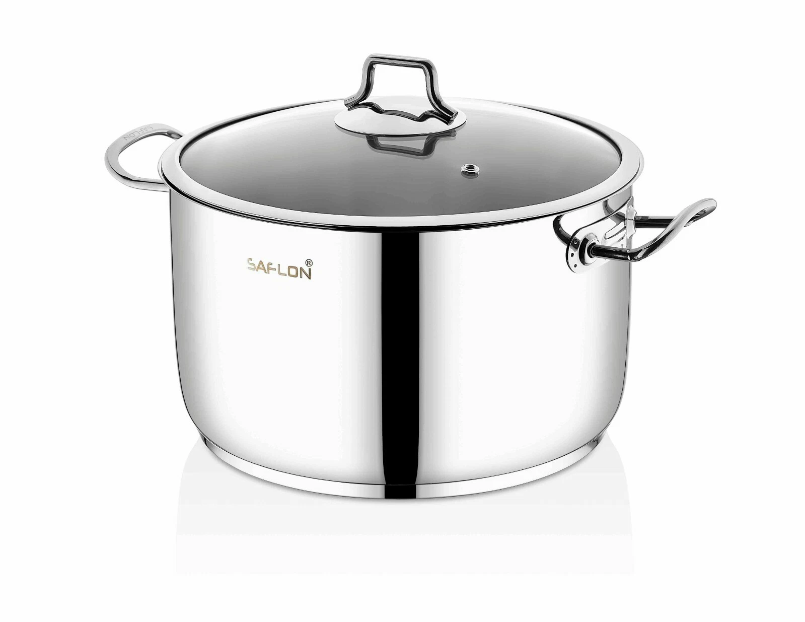 Saflon Stainless Steel Tri-Ply Bottom Stock Pot with Glass Lid ( 6 and 8 Quart )