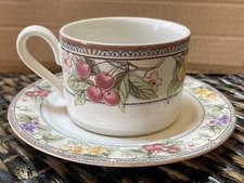 Blossom Flat Bottom Cup Saucer Missono Stoneware #4950 Floral Flower Vtg (CR1S6)