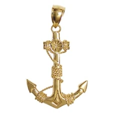 New 14k Yellow Gold 3D Anchor Pendant