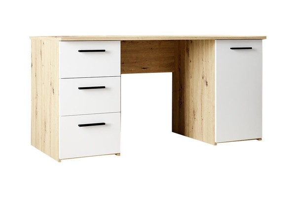 Computertisch Schreibtisch TüR Schubladen Artisan Eiche Dekor Weiß 138 X 60 Cm-image