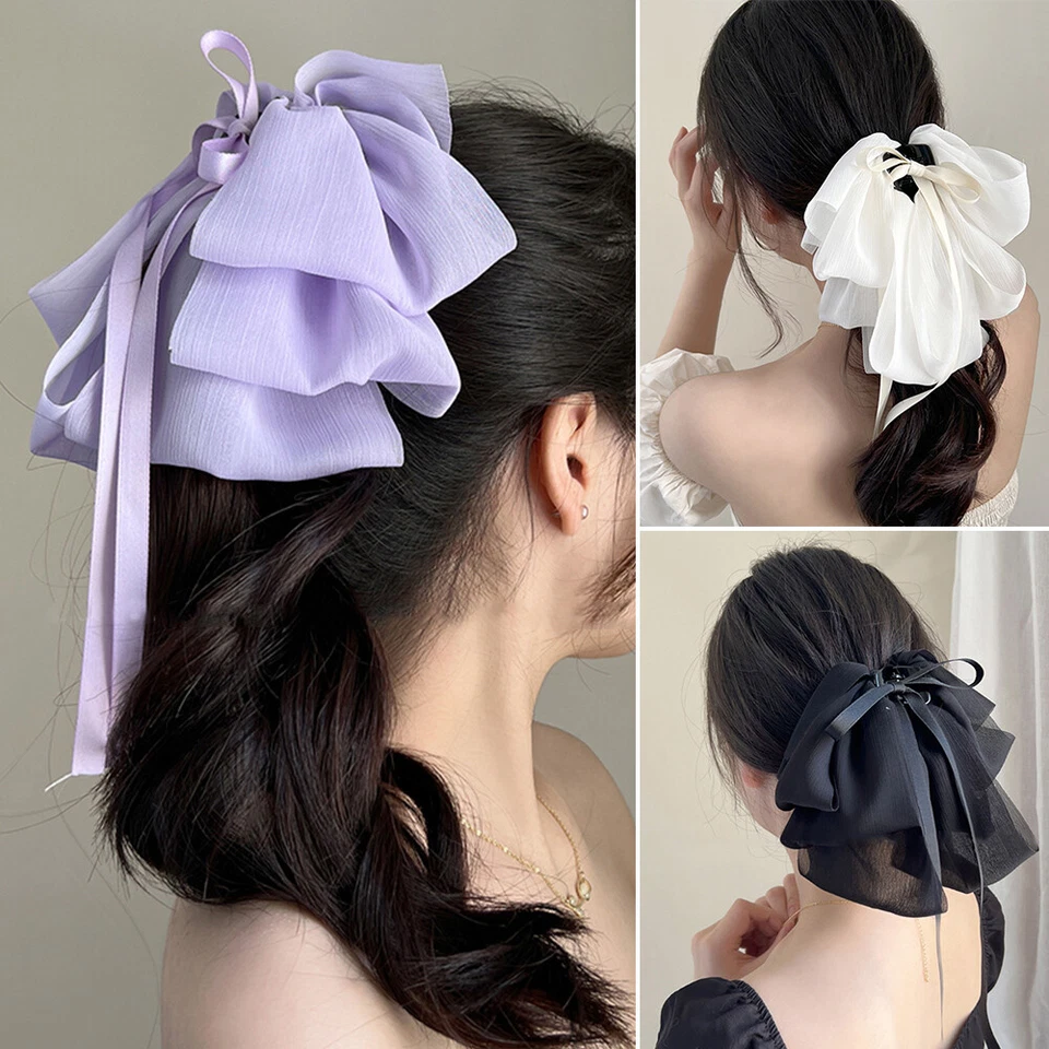 Grampo de cabelo laço grande chiffon laço grampo de cabelo garra de cabelo acessórios de cabelo+ - Imagem 4 de 4