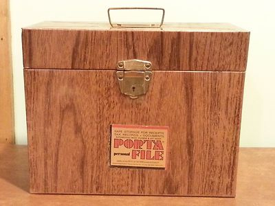 Vintage Metal Wood Grain Porta-File Portable File Storage Box c