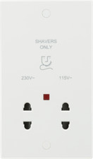 BATHROOM DUAL VOLTAGE SHAVER SOCKET WHITE + NEON WITH BACK BOX OPTION 230V 115V