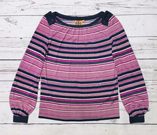 Tory Burch Silk Blouse Top Women's XS Long Sleeve Pink Blue Striped Stretch