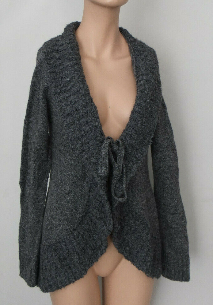 Gray Wool Cardigan Jacket Size M with Tie Closure-image