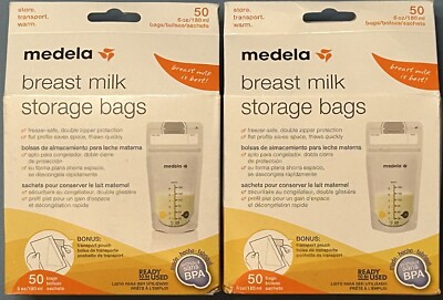 MEDELA Breast Milk Storage Bags - 2 -50 Count, 6 oz. Freezer Safe -NEW 100 Total