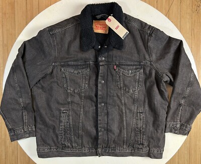 Levis Red Tab Men Size 2XL Black Acid Denim Wash Sherpa Lined
