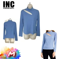 NWOT INC International Concepts Women's M Asymmetrical Cutout Ribbed Top Blue